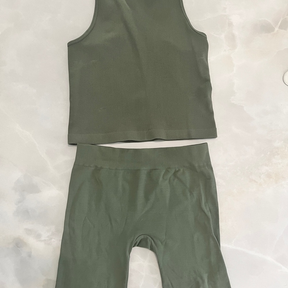 Free People Sage Green Tank Top and shorts